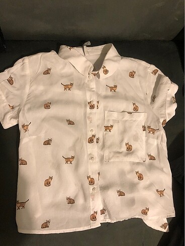 Coquette Bershka Kedi Desenli Gömlek
