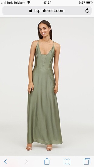 H&M saten elbise yeşil