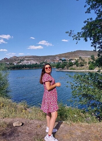 L beden çiçekli elbise - Görsel 3