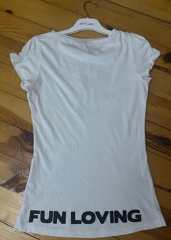 Kız Çocuk Beyaz Baskılı Kısa Kollu Tişört - Görsel 5