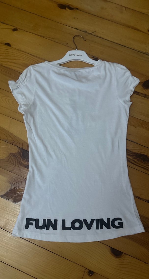 Kız Çocuk Beyaz Baskılı Kısa Kollu Tişört - Görsel 5