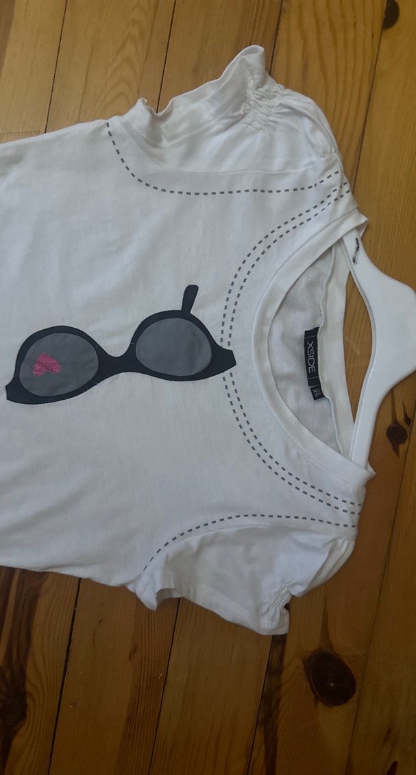 Kız Çocuk Beyaz Baskılı Kısa Kollu Tişört - Görsel 2