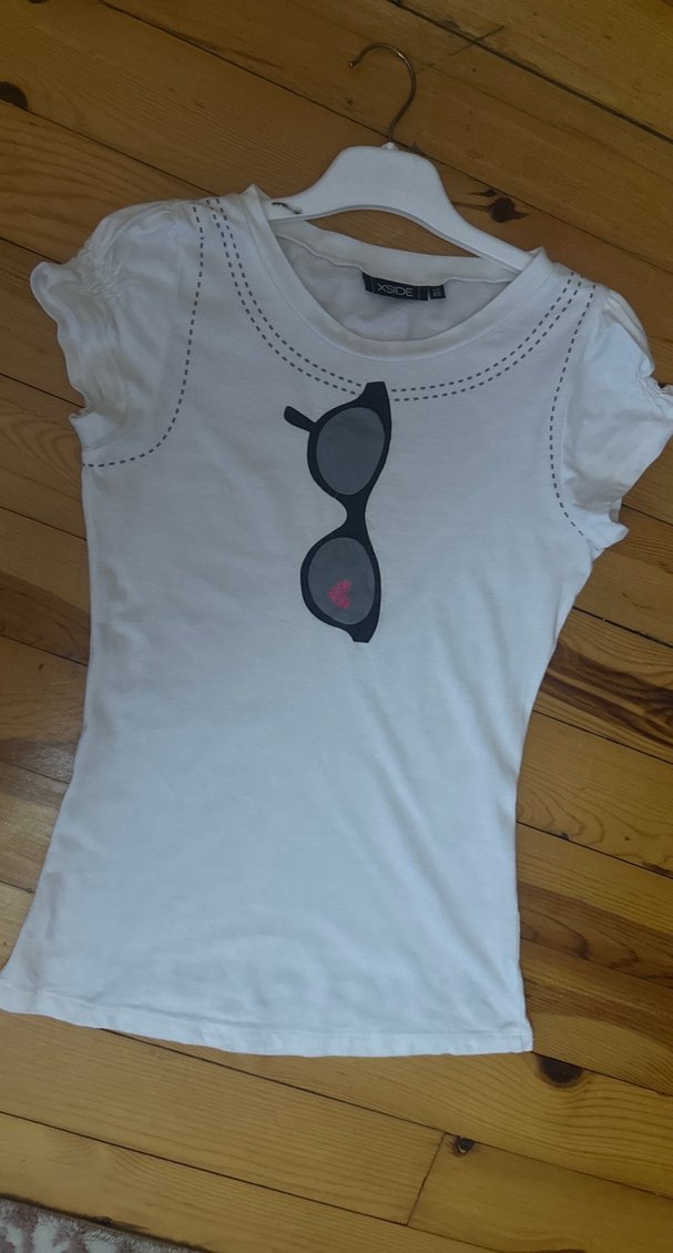 Kız Çocuk Beyaz Baskılı Kısa Kollu Tişört - Görsel 4