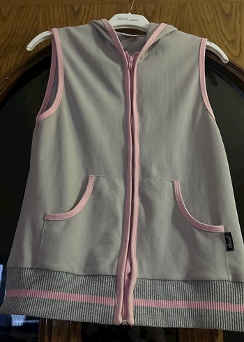 Kız Çocuk Gri Kapüşonlu Fermuarlı Yelek - Görsel 3