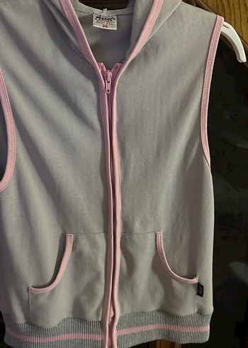 Kız Çocuk Gri Kapüşonlu Fermuarlı Yelek - Görsel 2