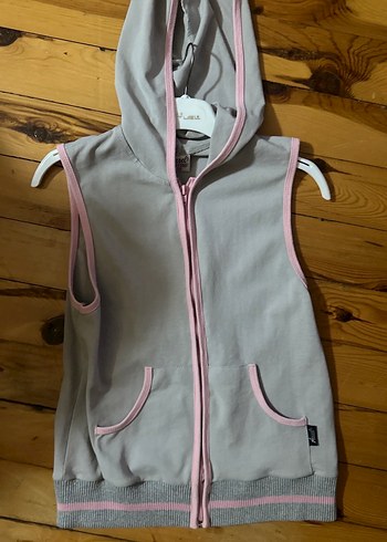 Kız Çocuk Gri Kapüşonlu Fermuarlı Yelek - Görsel 4