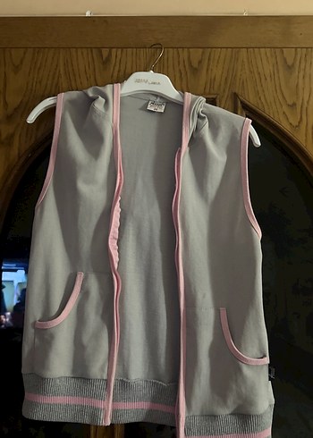 Kız Çocuk Gri Kapüşonlu Fermuarlı Yelek - Görsel 9