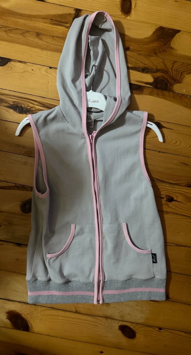 Kız Çocuk Gri Kapüşonlu Fermuarlı Yelek - Görsel 4