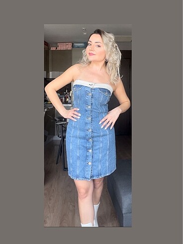 m Beden mavi Renk Denim elbise