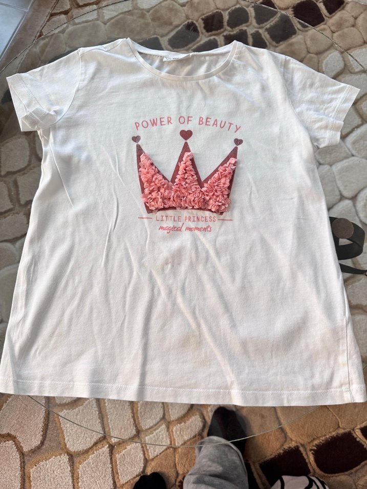 9-10 yaş Kız Çocuk Beyaz Pamuklu Baskılı Tişört - Görsel 2