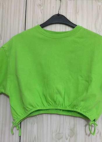 11-12 yaş zara marka Yeşil Kısa Kollu Crop Top - Görsel 2