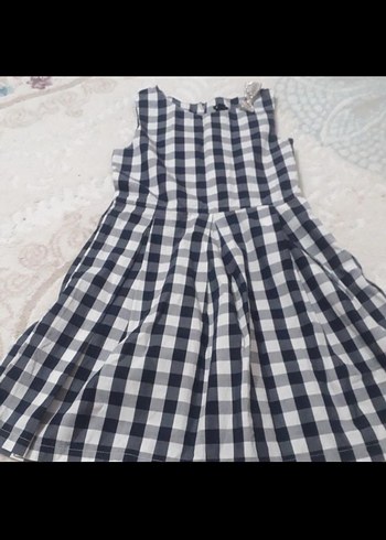 10 Yaş Beden 9-10 yaş Kareli Pileli Kız Çocuk Elbise