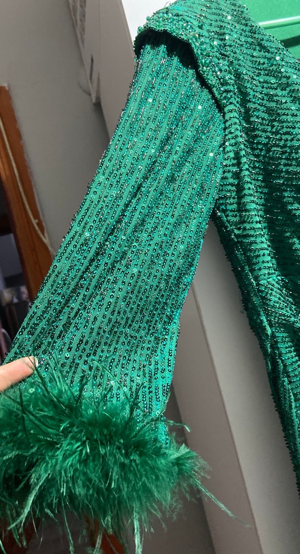 Uzun Yeşil  Abiye Elbise - Görsel 4