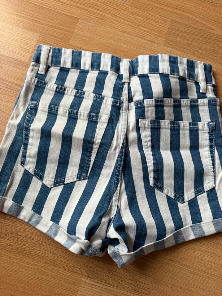 Düğmeli Çizgili Hamile Midi Şort - Görsel 5