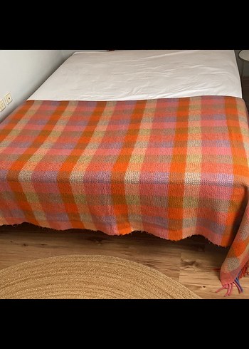 Taç Pastel Çok Renkli Kareli Battaniye çift kişilik yün