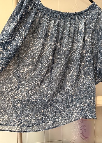 Mango Drapeli Mavi Batik Desenli Kadın Bluz