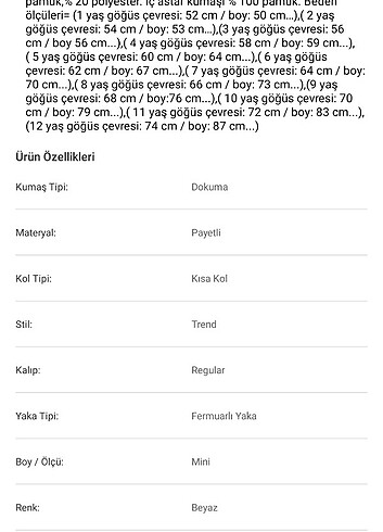 7 Yaş Beden Elbise 
