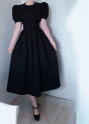 Sıfır Balon Kollu Siyah Gotik Vintage Elbise 