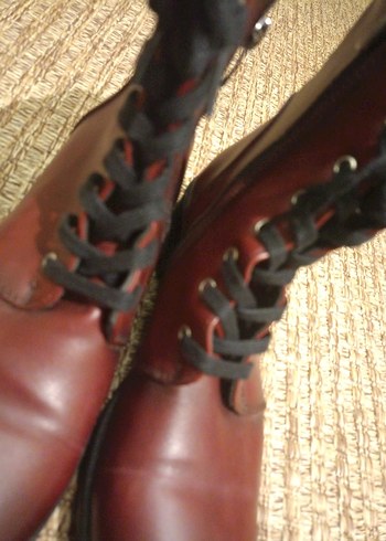 Bordo Deri Kadın Bot, Tokalı, Kalın Topuklu - Görsel 4