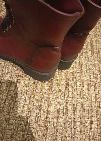 Bordo Deri Kadın Bot, Tokalı, Kalın Topuklu - Görsel 3