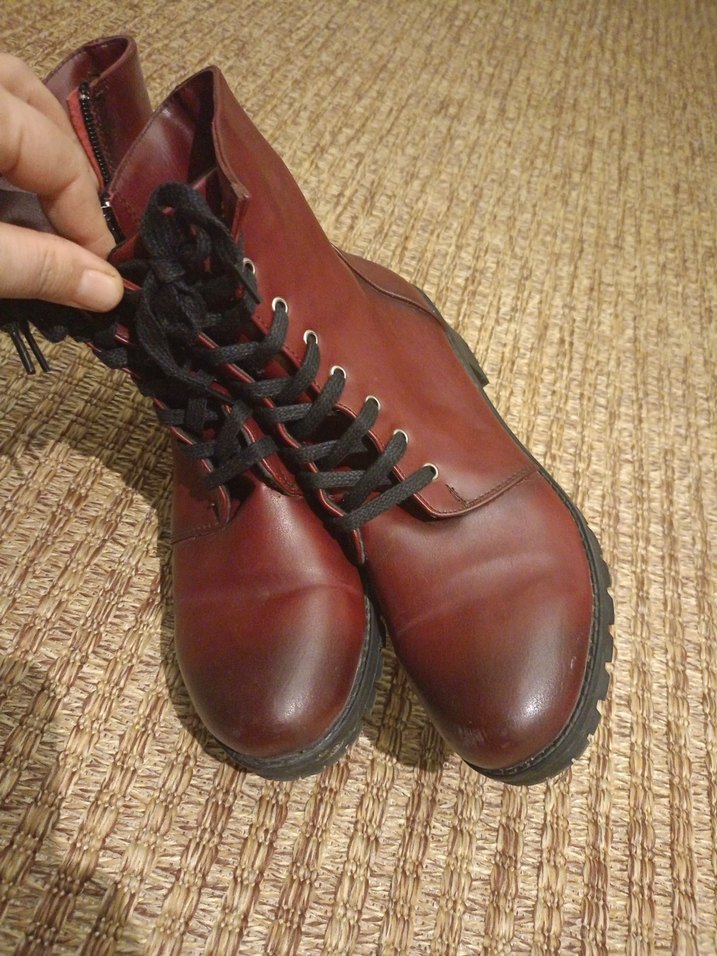 Bordo Deri Kadın Bot, Tokalı, Kalın Topuklu - Görsel 2