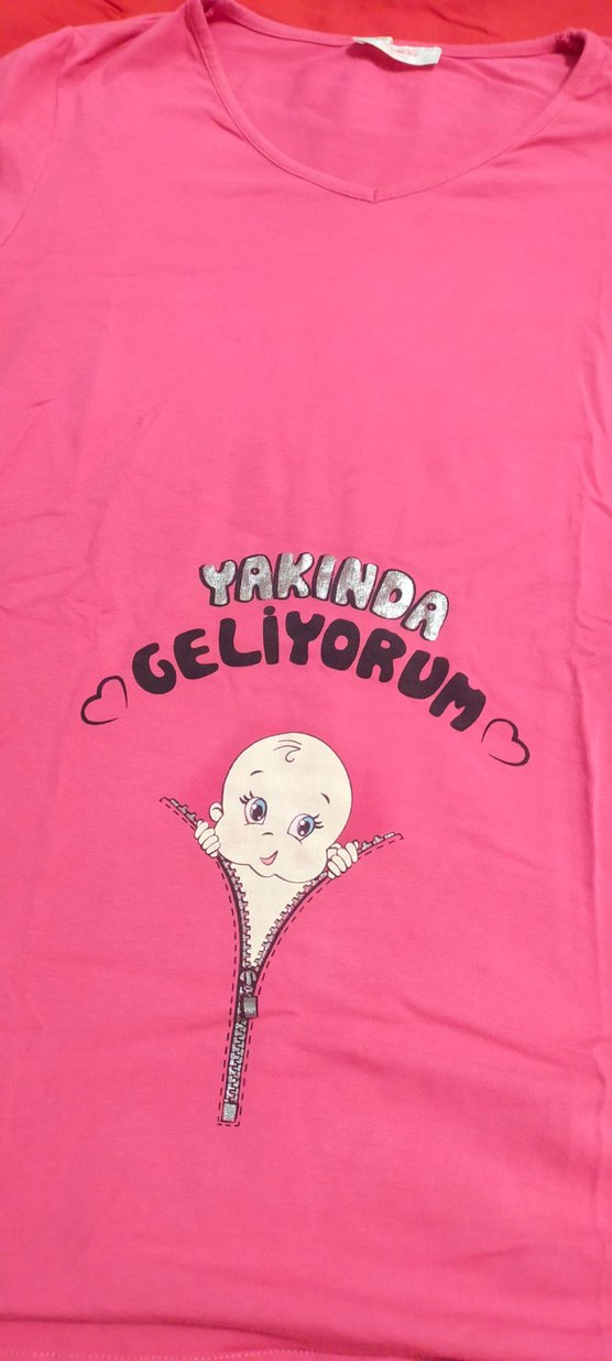 Pembe Baskılı Kısa Kollu Hamile Bluzu - Görsel 3