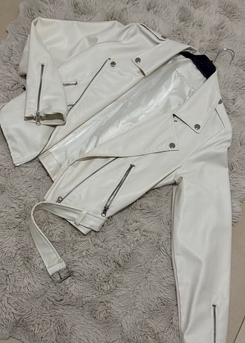 Kadın Beyaz Suni Deri Ceket - Görsel 2