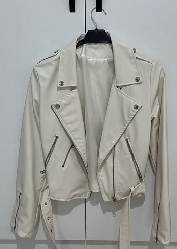 Kadın Beyaz Suni Deri Ceket - Görsel 4