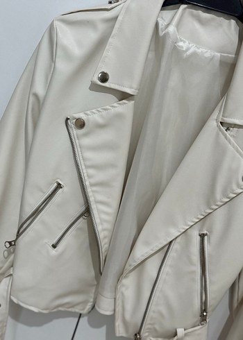 Kadın Beyaz Suni Deri Ceket - Görsel 5