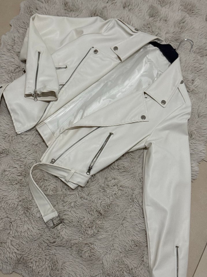 Kadın Beyaz Suni Deri Ceket - Görsel 2