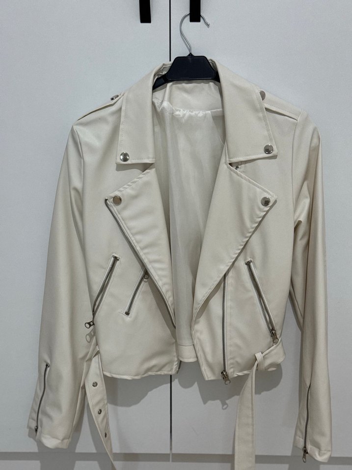 Kadın Beyaz Suni Deri Ceket - Görsel 4