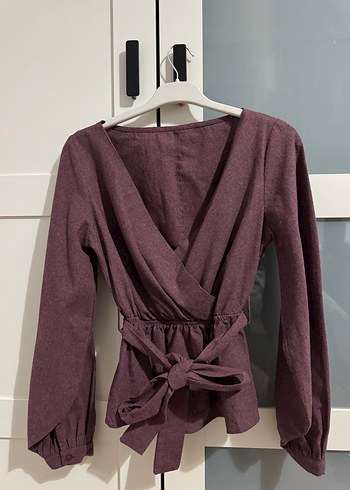 xs Beden Trendyolmilla Kruvaze Kemerli Mürdüm Bluz