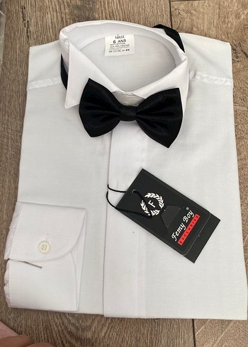 Uzun Kollu Beyaz Erkek çocuk Gömlek Siyah Papyonlu - Görsel 2