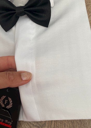 Uzun Kollu Beyaz Erkek çocuk Gömlek Siyah Papyonlu - Görsel 3