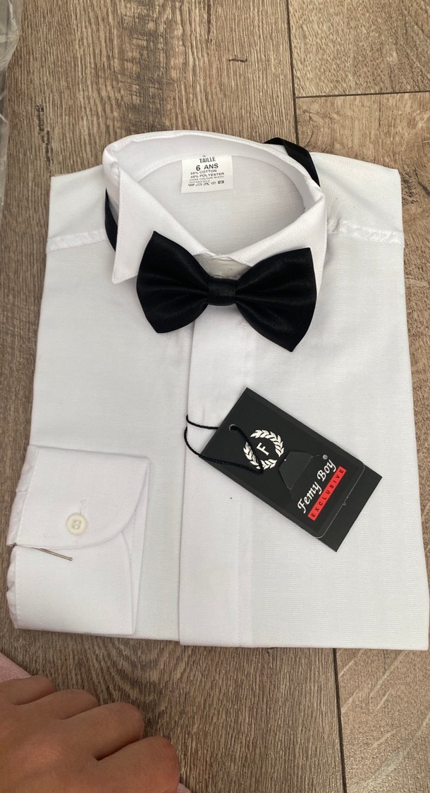 Uzun Kollu Beyaz Erkek çocuk Gömlek Siyah Papyonlu - Görsel 2