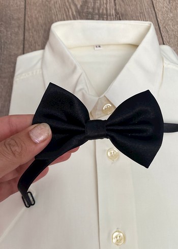 Krem rengi Klasik Çocuk Gömlek ve Siyah Papyon - Görsel 4
