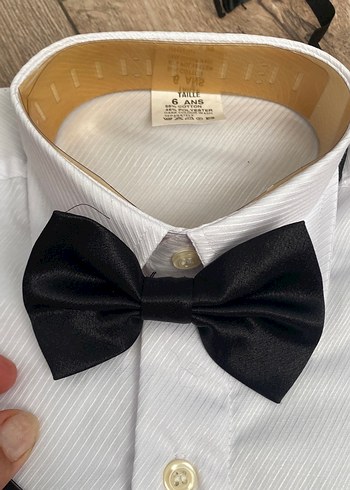 Düğmeli Siyah Papyonlu Beyaz Çocuk Gömleği - Görsel 6