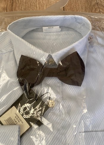 Mavi Erkek çocuk Gömlek, Uzun Kollu, Papyonlu - Görsel 2