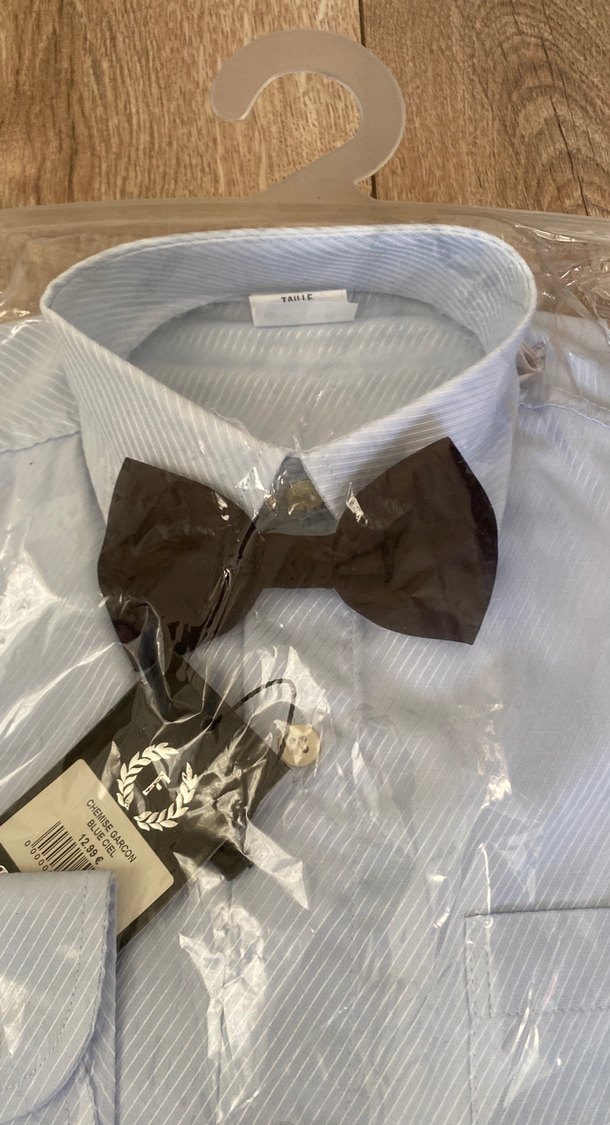 Mavi Erkek çocuk Gömlek, Uzun Kollu, Papyonlu - Görsel 2