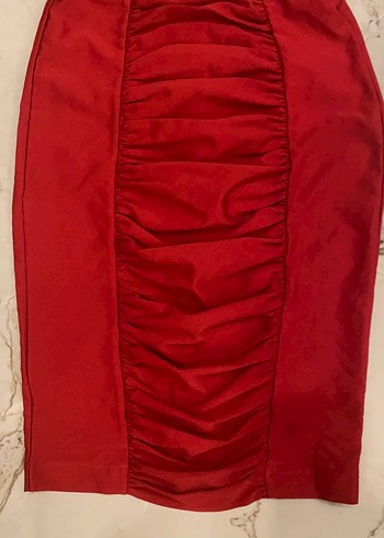 Parlak Kırmızı Midi Etek - Görsel 2
