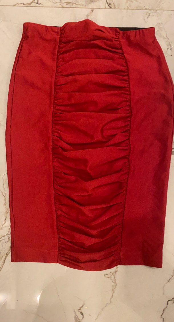 Parlak Kırmızı  Midi Etek - Görsel 2