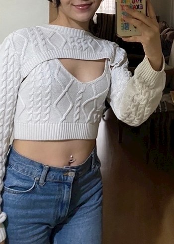 Beyaz Örgü Kazak İkili Takım - Görsel 2