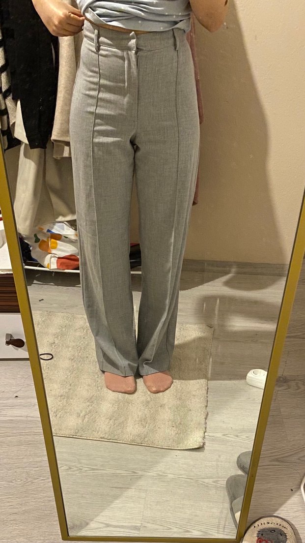 Addax Gri Yüksek Bel Geniş Paça Pantolon - Görsel 2