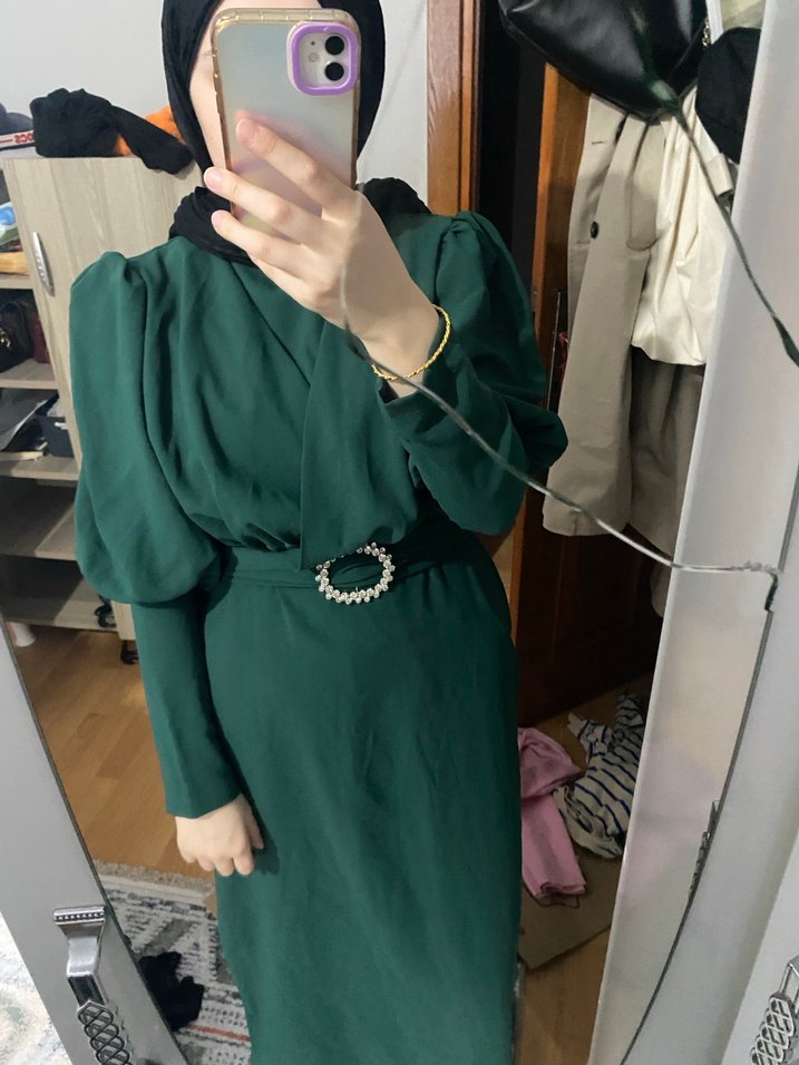 Koyu Yeşil elbise - Görsel 5