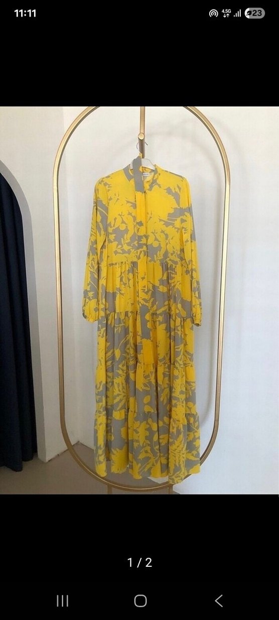 terzi dükkanı  Sarı Gri Pilili Bohem Uzun Elbise - Görsel 2