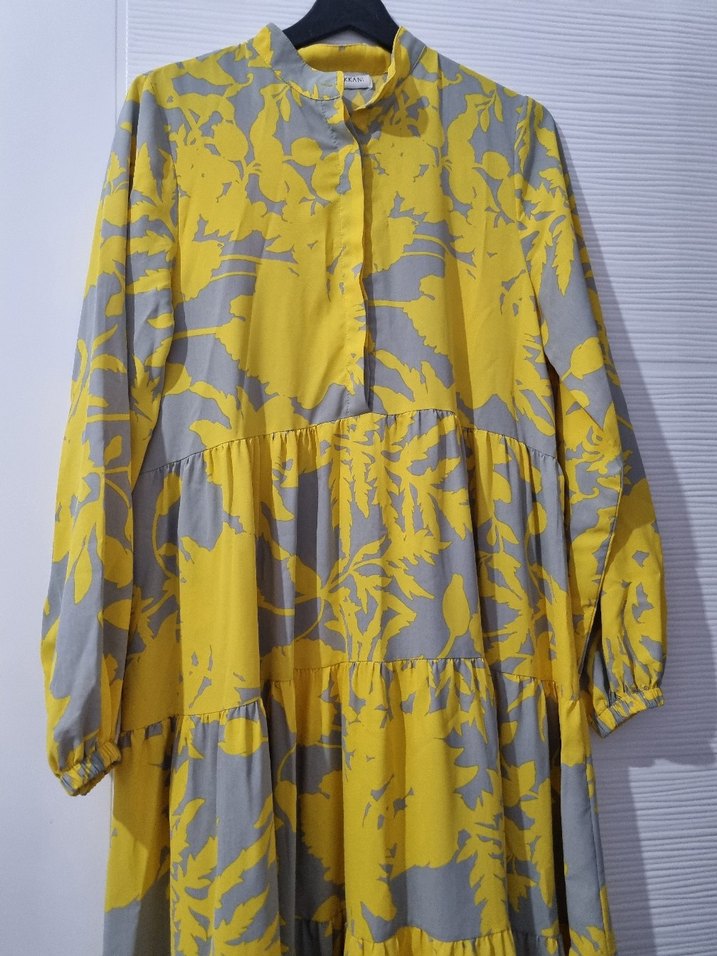 terzi dükkanı  Sarı Gri Pilili Bohem Uzun Elbise - Görsel 5