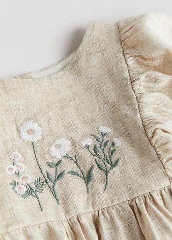 Nakışlı Keten Kız Elbisesi h&m - Görsel 7