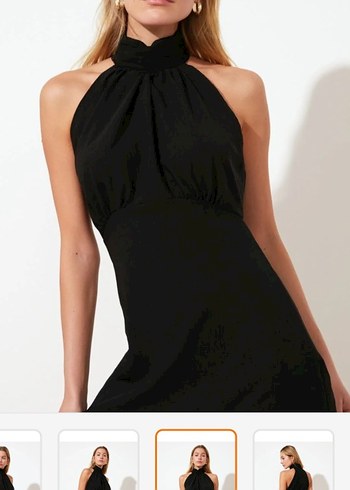 Siyah Midi V-Yaka Fırfırlı Mini Elbise milla - Görsel 5