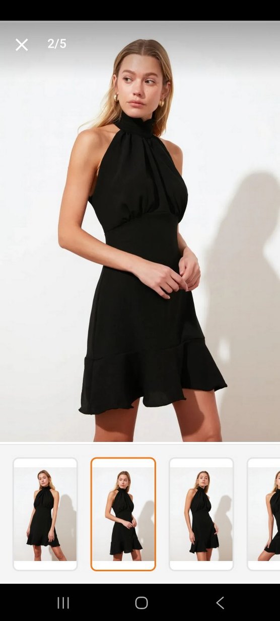 Siyah Midi V-Yaka Fırfırlı Mini Elbise milla - Görsel 2