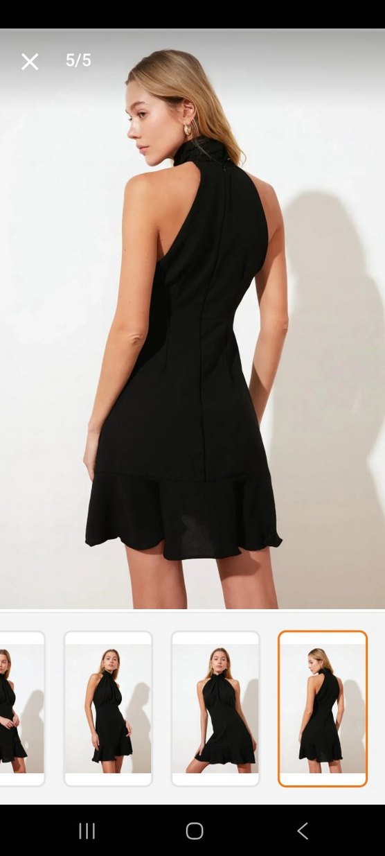 Siyah Midi V-Yaka Fırfırlı Mini Elbise milla - Görsel 3